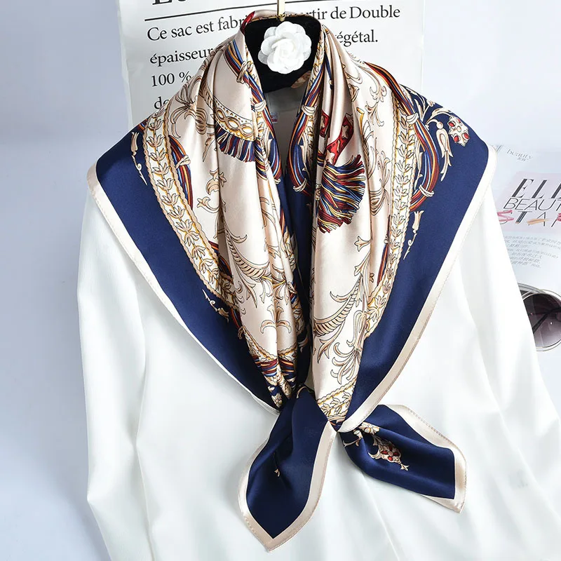 2024 Wintersweet Floral Women Silk Scarf Large Square Scarves Female Bandana Fashion Handkerchief Ladies Hijab Kerchief Scarves - 200000297