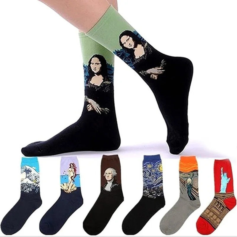 NDUCJSI Colorful Print Cotton Socks Funny Oil Painting Fashion Night Winter Male Female Van Gogh Art one pair Men Happy Socks