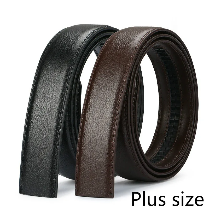 Men's Plus Size Belt Cowhide Leather 150cm Strip Automatic PU Waistband No Buckle 3.5CM Men Jeans Belts Brown Body Lengthened140
