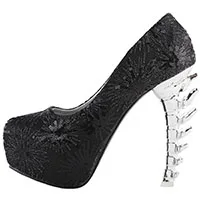 LF80610-4 бежевые вечерние Клубные туфли-лодочки на платформе с принтом черепа розы - Цвет: Black