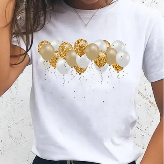T Shirt Maglia Con Palloncino T-Shirt Da Donna Palloncino Happy