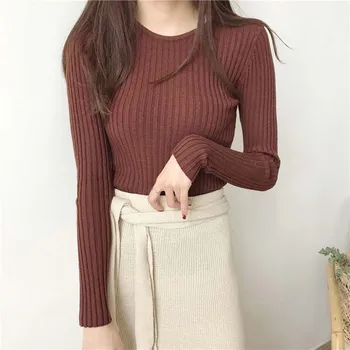 

Women Autumn O-neck Sweaters Girl Slim Solid Color Long Sleeve Sweater Female Winter Knitted Casual Pullovers Tops Wt hc