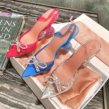 

Slingbacks Women Shoes Summer Sandals Transparent Heels PVC Bowtie Shoes-for-women Clear Heels Wedding Shoes Bride Pump