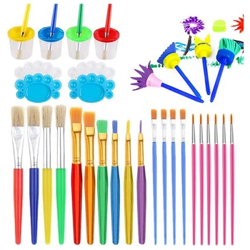 

Paint Brushes for Kids with Paint Cups for Watercolor Acrylic Oil Art Class (32 PCS)
