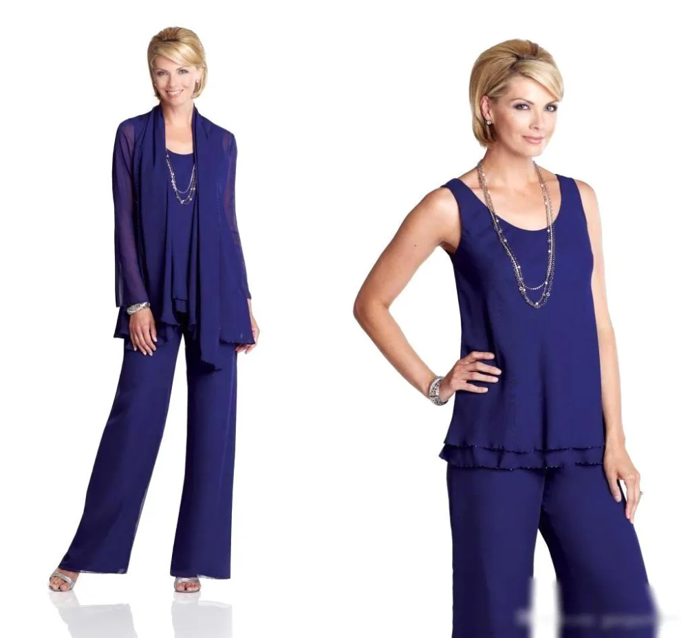 

New 2015 Elegant Three Piece Moth Pant Suits Scoop Chiffon Formal Evening Dresses Mother of The bride Dress With Jacket ZY4601