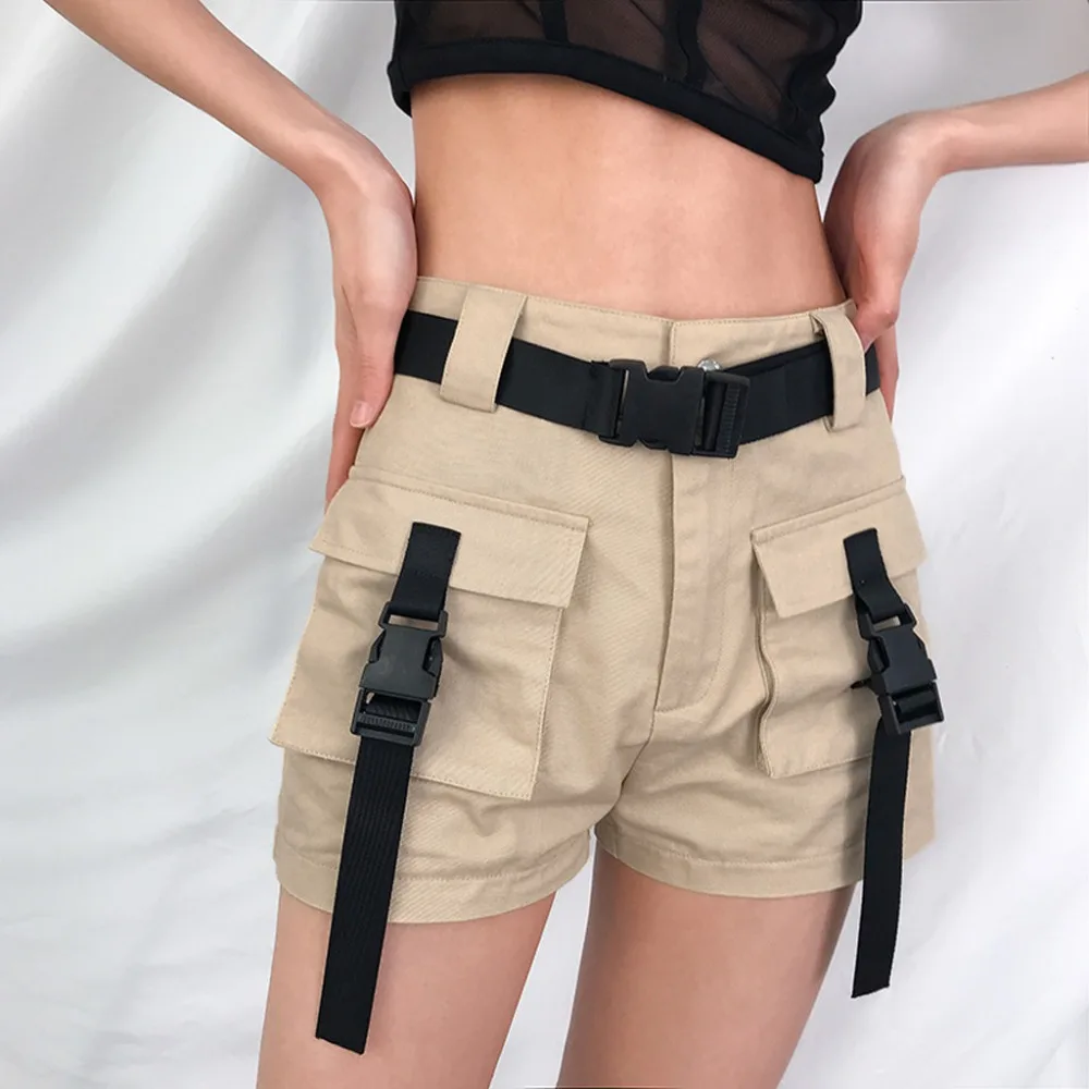 Женские летние шорты с поясом модные повседневные уличные карго шорты Feminino BF армейский Стиль; зеленый цвет короткие женские