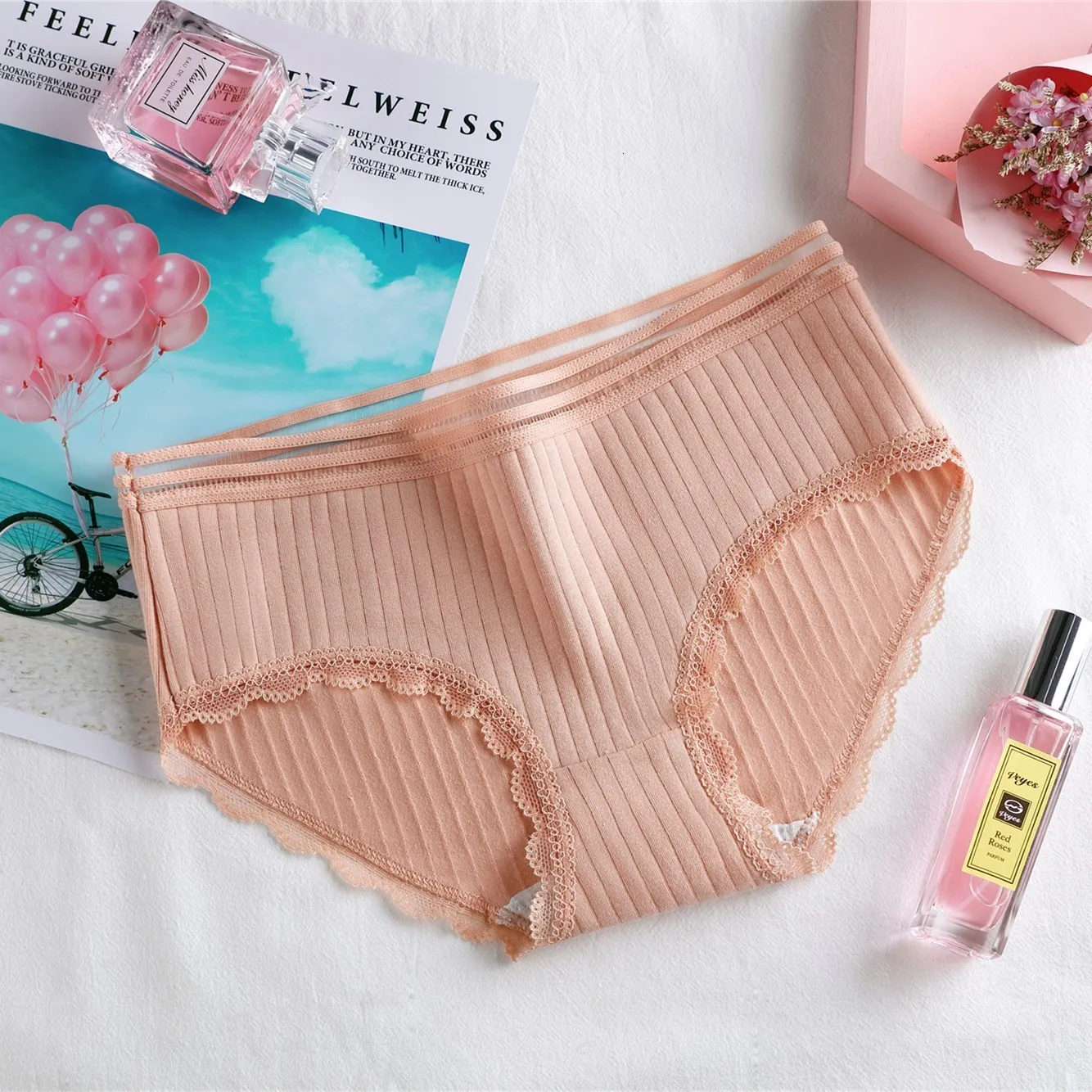 3 шт., женские трусики, нижнее белье, мультяшный рисунок в горошек, рисунок с героями мультфильмов, низкая талия, мягкие хлопковые трусы, милые Стрейчевые трусики, нижнее белье# TRY - Цвет: Red bean paste