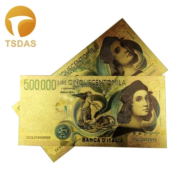 

Colored Italy 500,000 Lire Gold Banknote Plated with Normal Pure Gold for Collection 24k Gold Banknote
