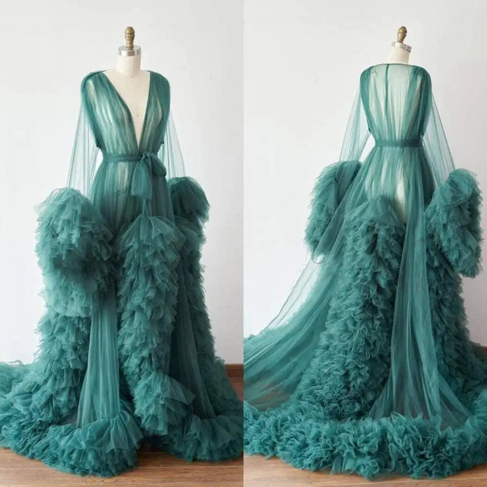 Maternity Robes Bathrobe Women Long Tulle Dresses Photo Shoot Birthday Party Bridal Fluffy Party Sleepwear Made maternity dress robe