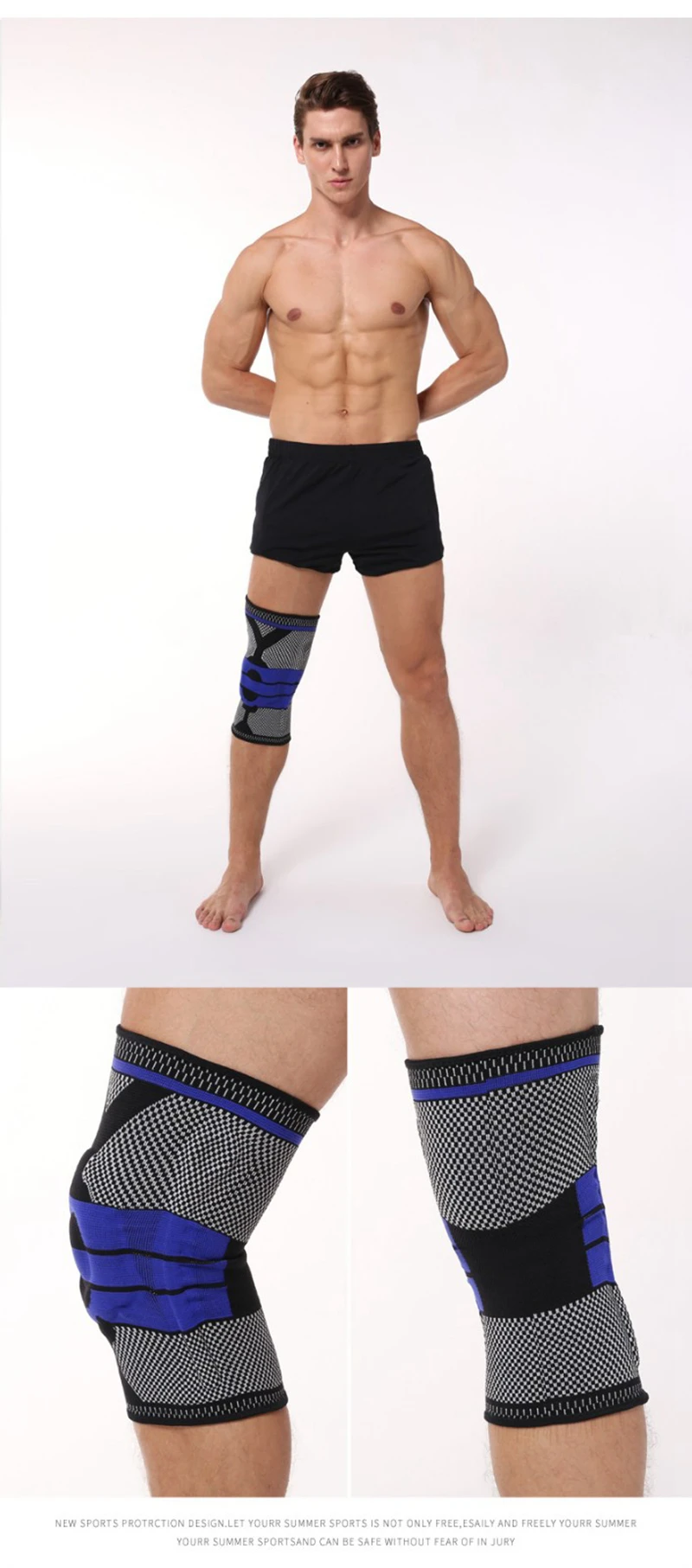 1 PCS Silicone Padded Knee Pads Supports Brace Basketball Fitness Meniscus Patella Protection Kneepads Sports Safety Knee Sleeve (12)