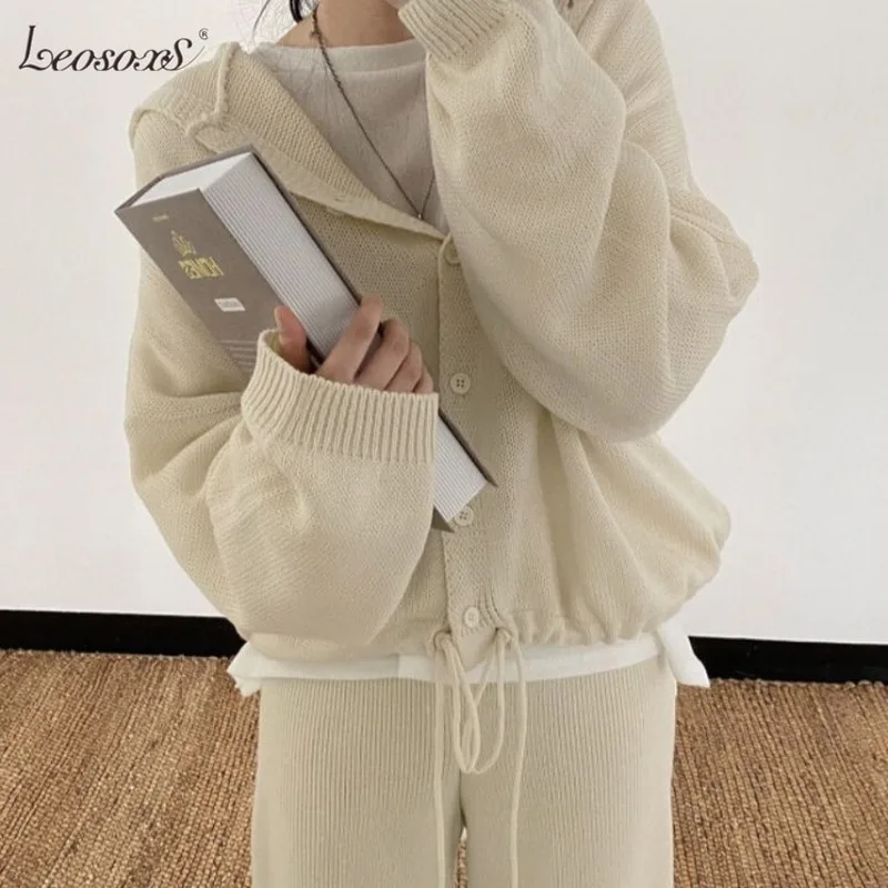 

2020 New Sweater Two Piece Set Women Autumn Casual Hooded Sweater Cardigan Jacket+Wide Leg Trousers Suit