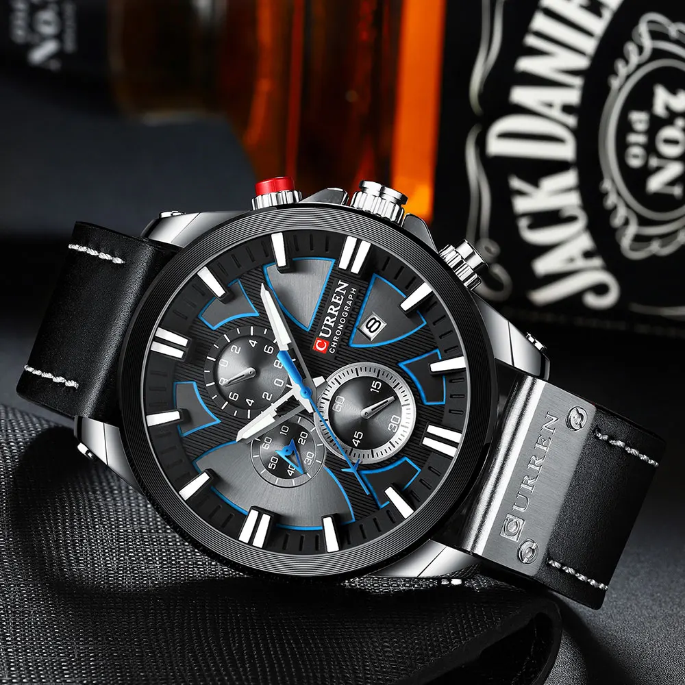 New CURREN Men Watch Top Brand Luxury Leather Quartz Clock Fashion Casual Chronograph Wristwatch Male Sport Military Watch