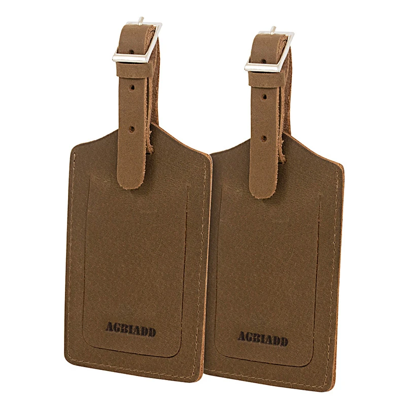 Luggage-Tags Suitcases Backpacks Id-Labels Genuine-Leather 2pieces-Set Fit-For