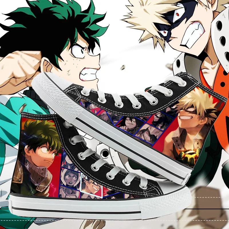 Anime Bakugou Katsuki Print Canvas Shoes My Hero Academia Midoriya Izuku High Top Canvas Sneakers Casual Shoes