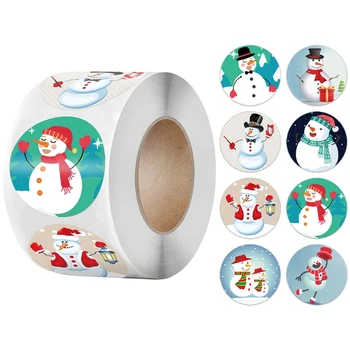 

500 Pcs/roll 1inch Snowman Stickers Christmas Gift Decoration Packaging Stationery Seal Label