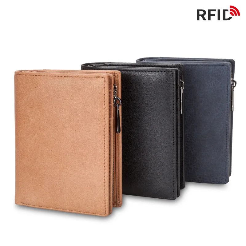 

2020 new RFID antimagnetic men's simple fashion large capacity short wallet multi-card vertical wallet wallet card holder
