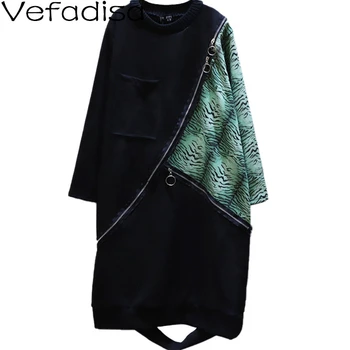 

Vefadisa Women Large Size Dress 2020 Autumn Winter Contrast Splicing Dress Mid-length Loose Fashion Pattern Dress LHX250