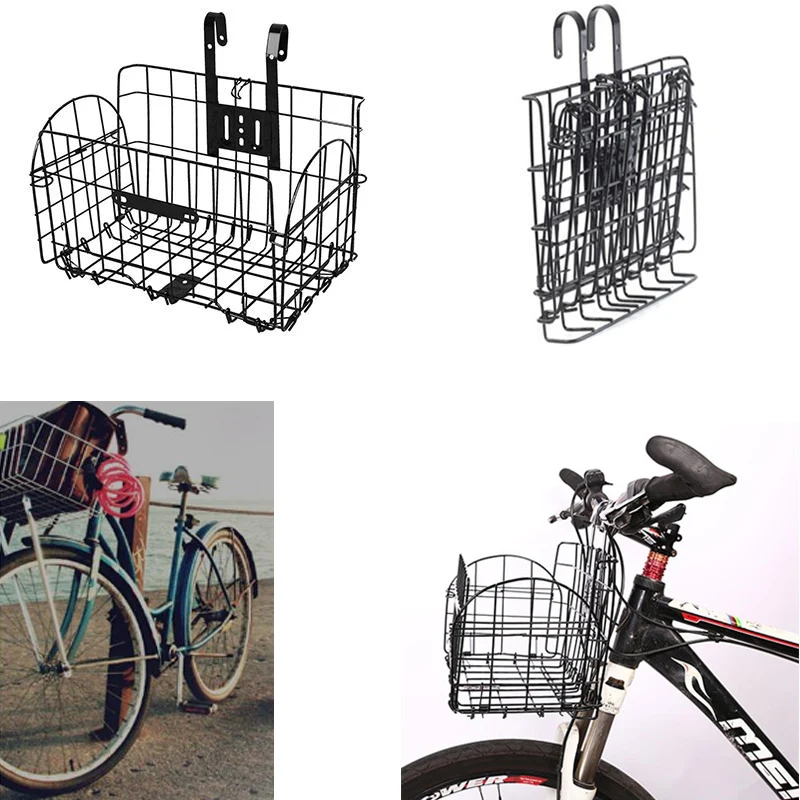 Bicycle Basket Cycle Baggage Bag Bike Iron Foldable Rear Front Handlebar Cycling Cycling Bar