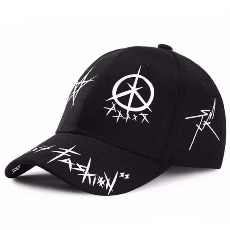 Hot Sale YOYOCORN New Student Young Men Women The Spring Summer Sun Hat And White Color Matching Pentagram Graffiti Baseball Cap_voghion.com