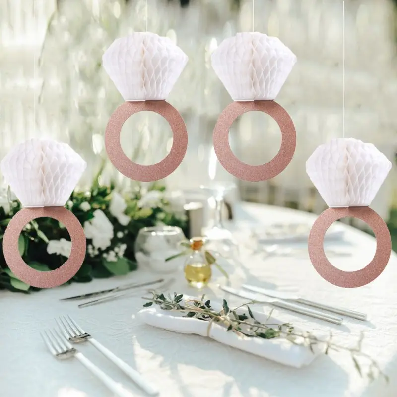 

Honeycomb Ring Hanging Decoration Glitter Rose Gold Diamond Ring Tissue Flowers Banner Garland For Wedding Party Decoration
