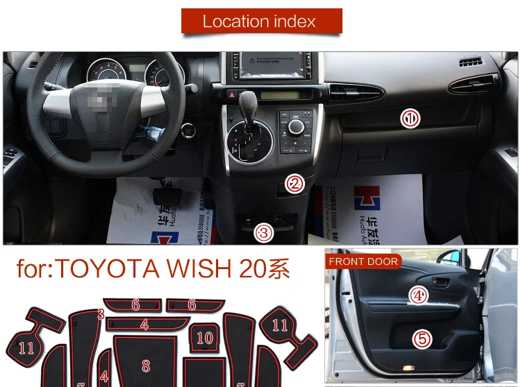 Противоскользящий коврик для TOYOTA Wish 20 A серия аксессуаров ворота слот подставка анти-Грязная дверь паз коврик автомобильный интерьер гелевая накладка Резина