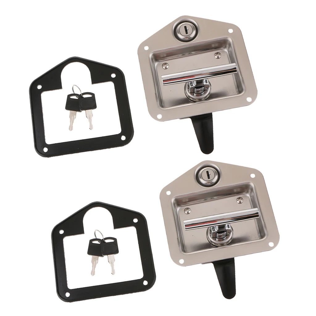 2 Sets Car Lock Handle Stainless Steel Latch + Keys For Trailer Rv Truck Vehicles