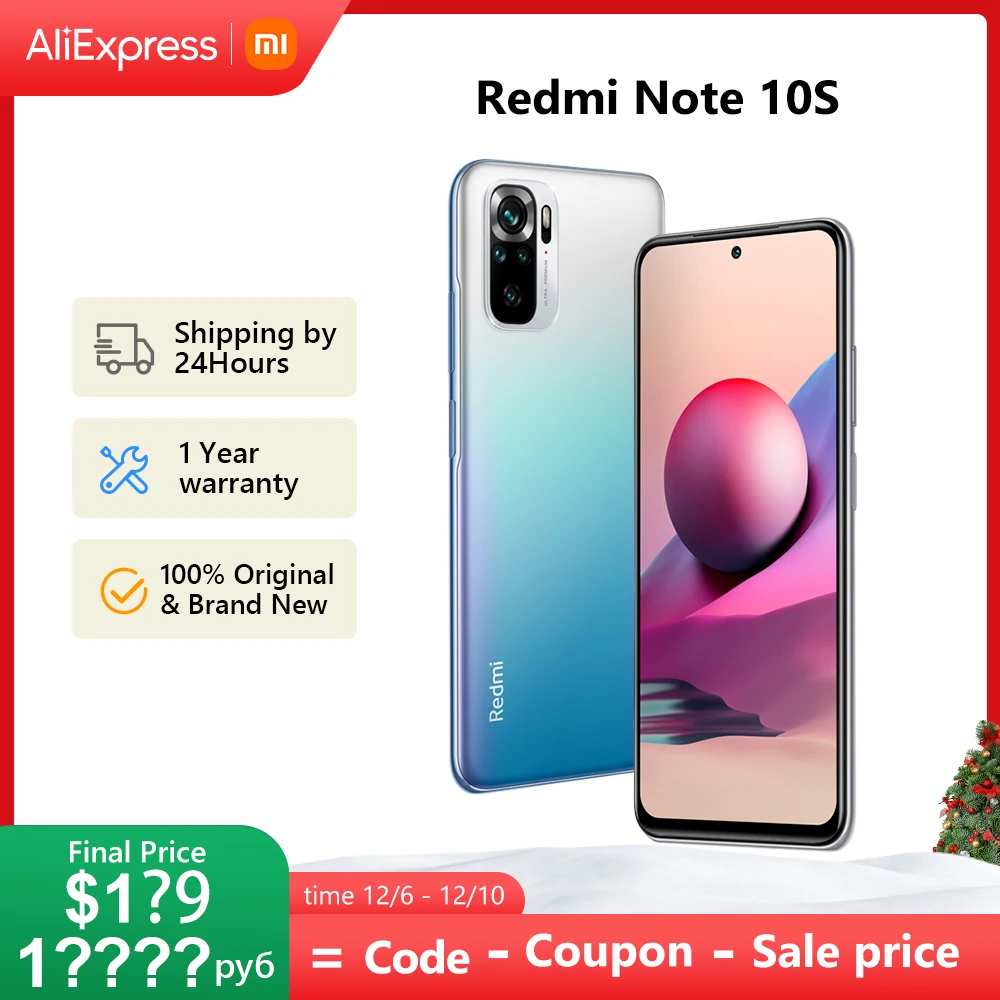 Смартфон Xiaomi Redmi Note 10S NFC 6 ГБ 64 Гб/Глобальная версия 128 дюйма Helio G95 AMOLED 33 Вт