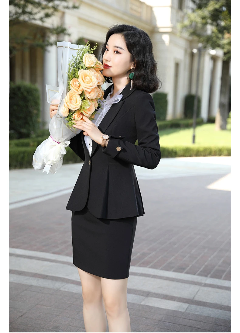 black coat and skirt IZICFLY Осень стиль бизнес темно-красные брючные костюмы для женщин для работы формальные офисные брюки и блейзер комплект униформа Дизайн Одежда - Цвет: black coat and skirt