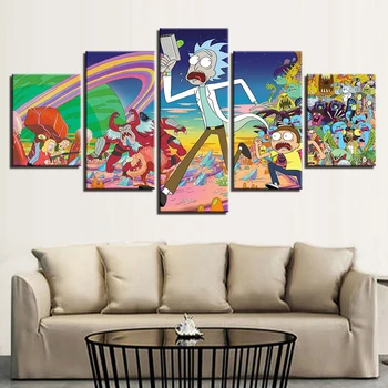 

HD Prints Canvas Painting Home Decoration 5 Pieces Rick And Morty Wall Art Modular Cartoon Pictures Living Room Artwork Poster