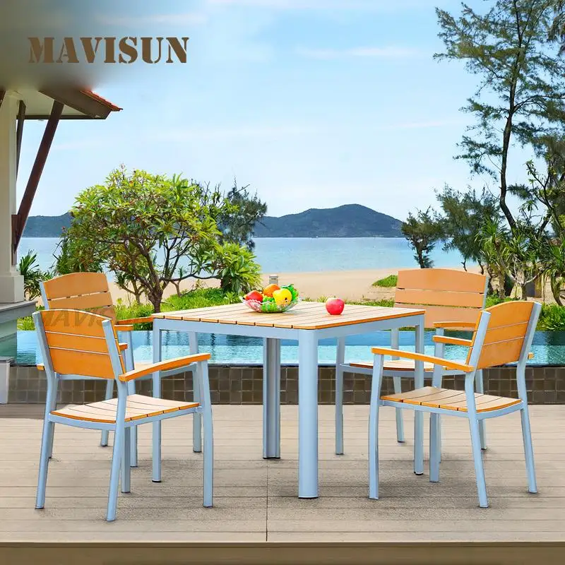 Exterior Dinning Plastic Wooden Table Set 6 Chairs For Simple Restaurant Lounge Large Apartment Garden Party Furniture