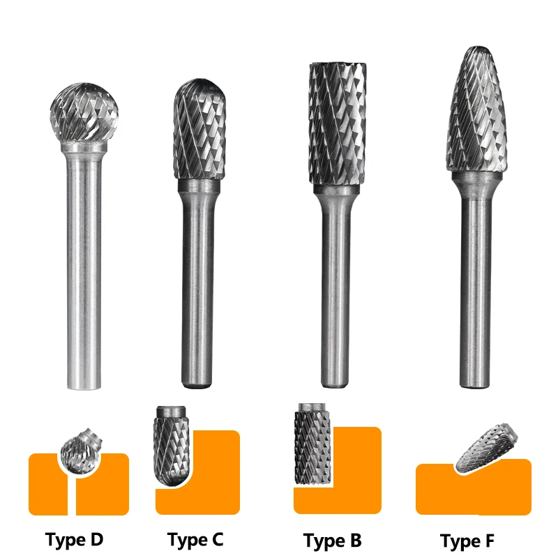 XCAN 카바이드 로터리 버 8 개 6mm 생크 로터리 커터 파일, 금속 밀링 더블 컷 로터리 버 파일