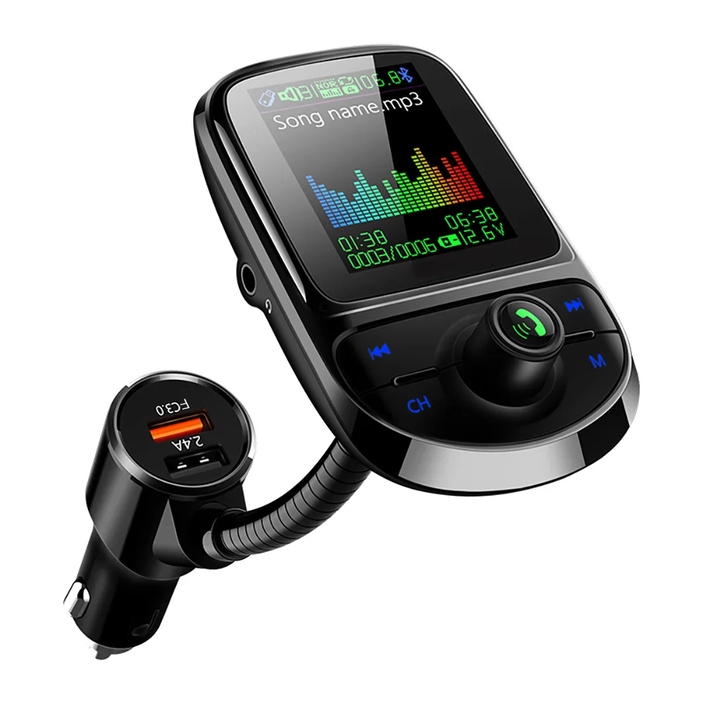 

JINSERTA 1.8" TFT Color Screen Bluetooth 5.0 FM Transmitter HiFi Stereo 3.5mm AUX Mp3 Player TF USB music QC3.0 Fast charger