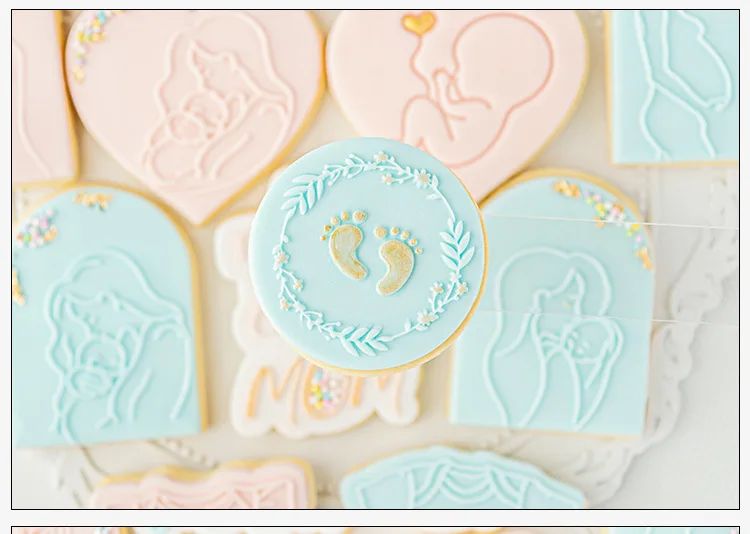 2pcs/set Baby Shower Mommy To Be Acrylic Cookie Cutter Reverse Stamp Embosser Fondant Sugar Craft Mold Cake Decoration Tool