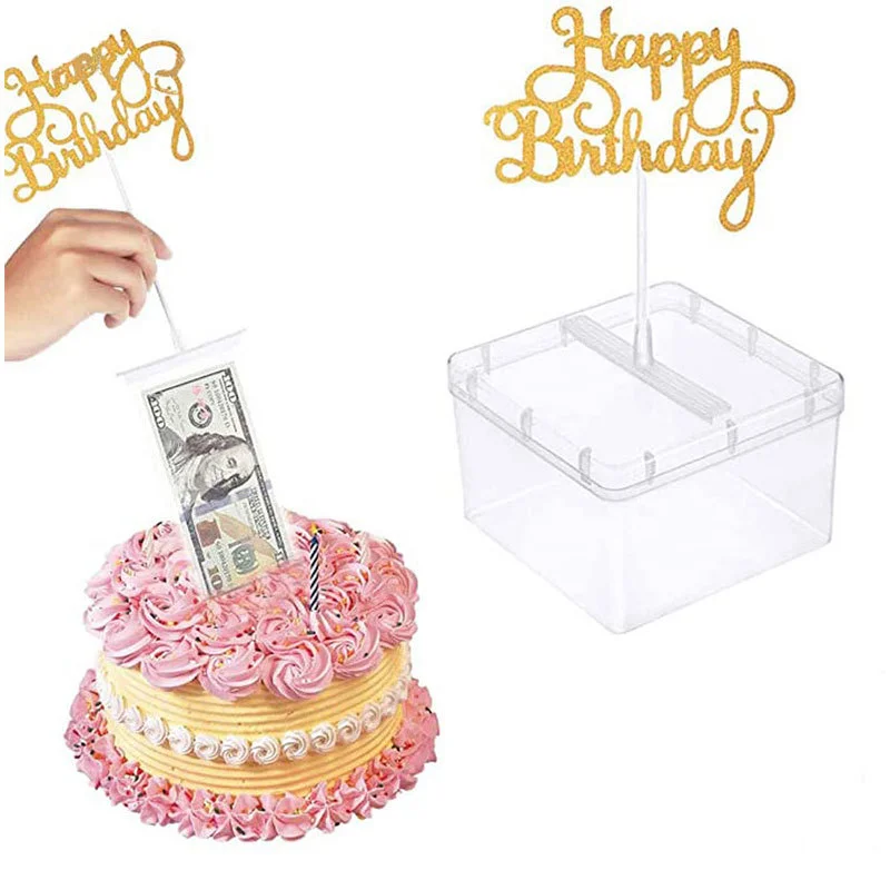 Caja de dinero para pastel de fiesta de cumpleaños, Juguetes Divertidos  para pastel, decoración de feliz cumpleaños, juguete Topper, caja de dinero,  herramienta para tirar de regalos - AliExpress