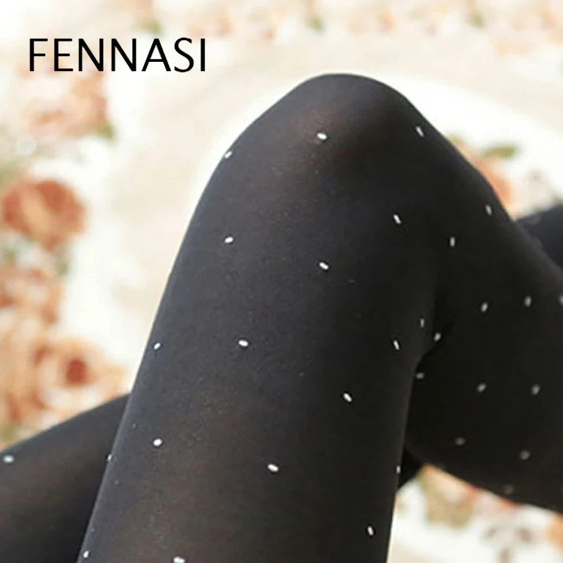 FENNASI 120D женские колготки с принтом, большие размеры, Колготки в горошек, тонкие, высокая талия, сексуальные женские колготки, женские черные колготки