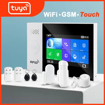 Tuya WIFI GSM sécurité à la maison système d'alarme intelligent kit antivol écran tactile Tuya APP télécommande RFID bras désarmer