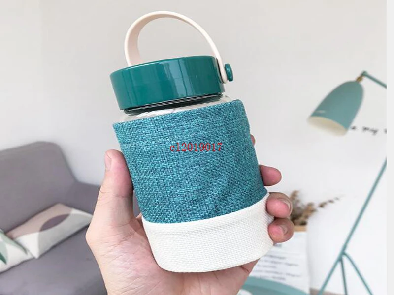 Lovely linen hand insulated glass sports student carry-on cup