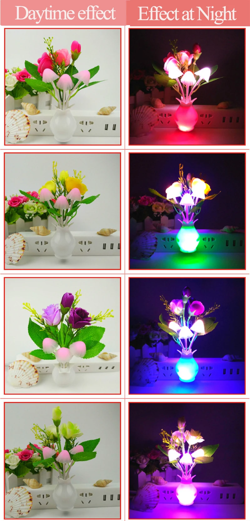 0.3W Light Control Smart led Night Light Home Decorative Flower Wall Lamp 110V-220V Bedside Lamp EU/US Plug For Hallway Pathway