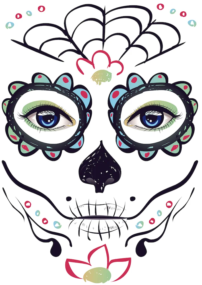 Mexica Day of the Dead Sugar Skull Face временная татуировка Хэллоуин Макияж наклейки для Хэллоуина Маскарад Вечерние - Цвет: 148x210mmSS 03