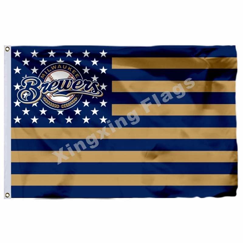 Milwaukee Brewers, национальный флаг, в полоску, 3фт X 5фт, полиэстер, Milwaukee Brewers, баннер, летающий размер, № 4, 90X150 см, пользовательский флаг