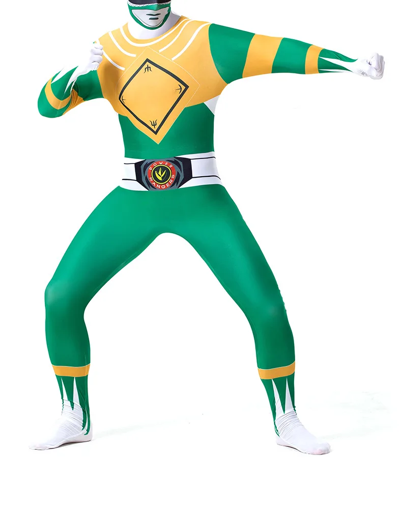 Мужская Сила рейнджеров зеленый Ranger Zentai костюм Хэллоуин Косплей Костюм