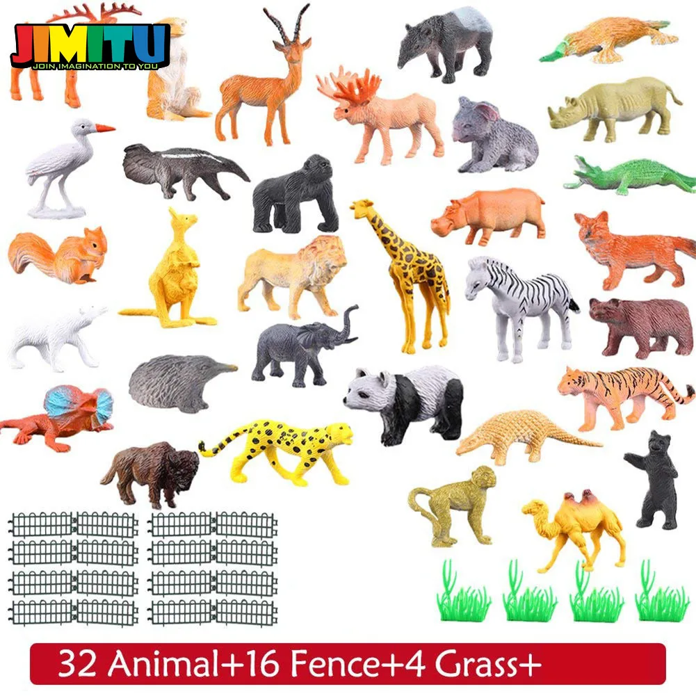 53 шт./компл. мини животный мир зоопарк модель фигурку игрушка набор мультфильм моделирование животных прекрасный пластмассы Коллекция игрушек для детей