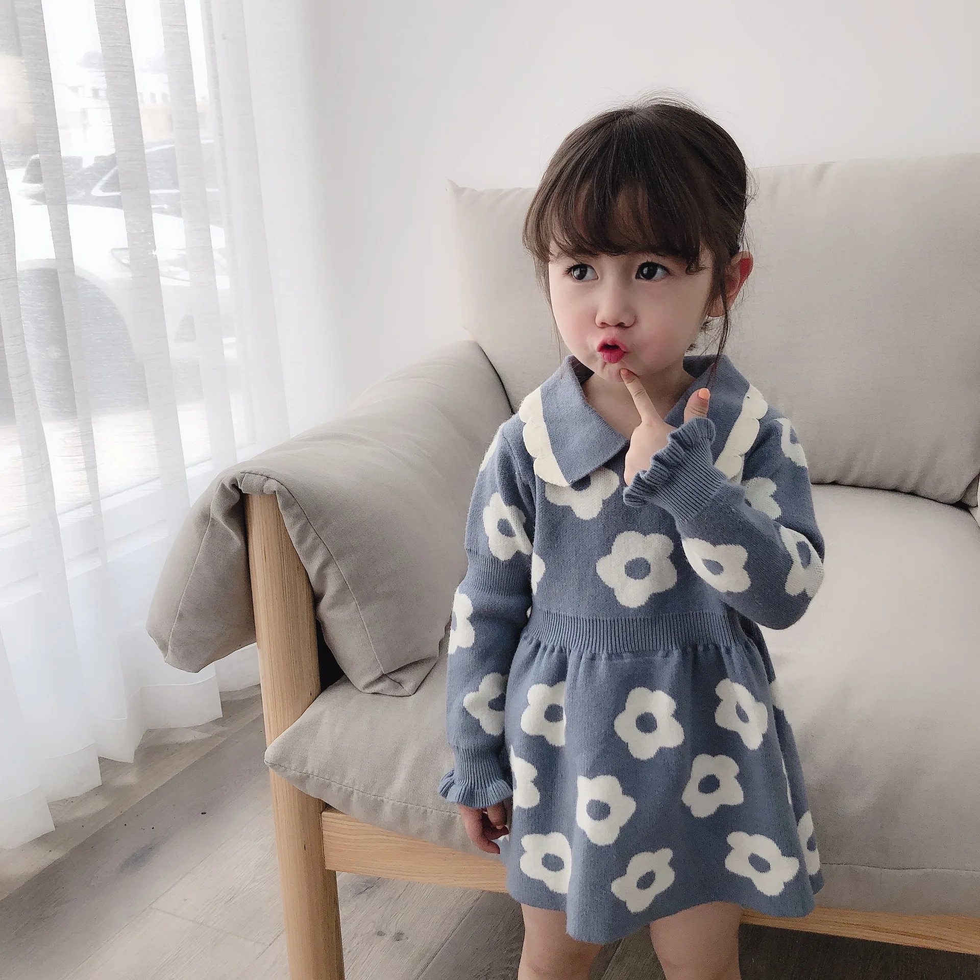 Ukeybaby2019, осенний и зимний свитер, платье с цветочным рисунком для девочек, Детский свитер, платье для женщин