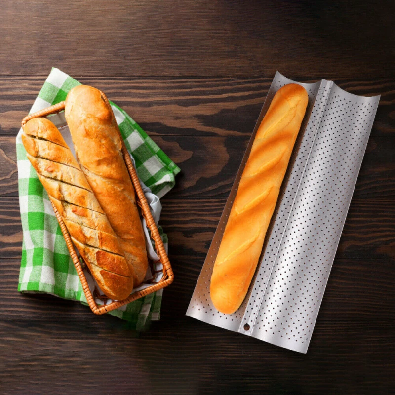 Moule Baguette à 2 rainures, ustensiles de cuisson, Baguette, four avec  trous d'air, poêle à pain, plaque antiadhésive - AliExpress