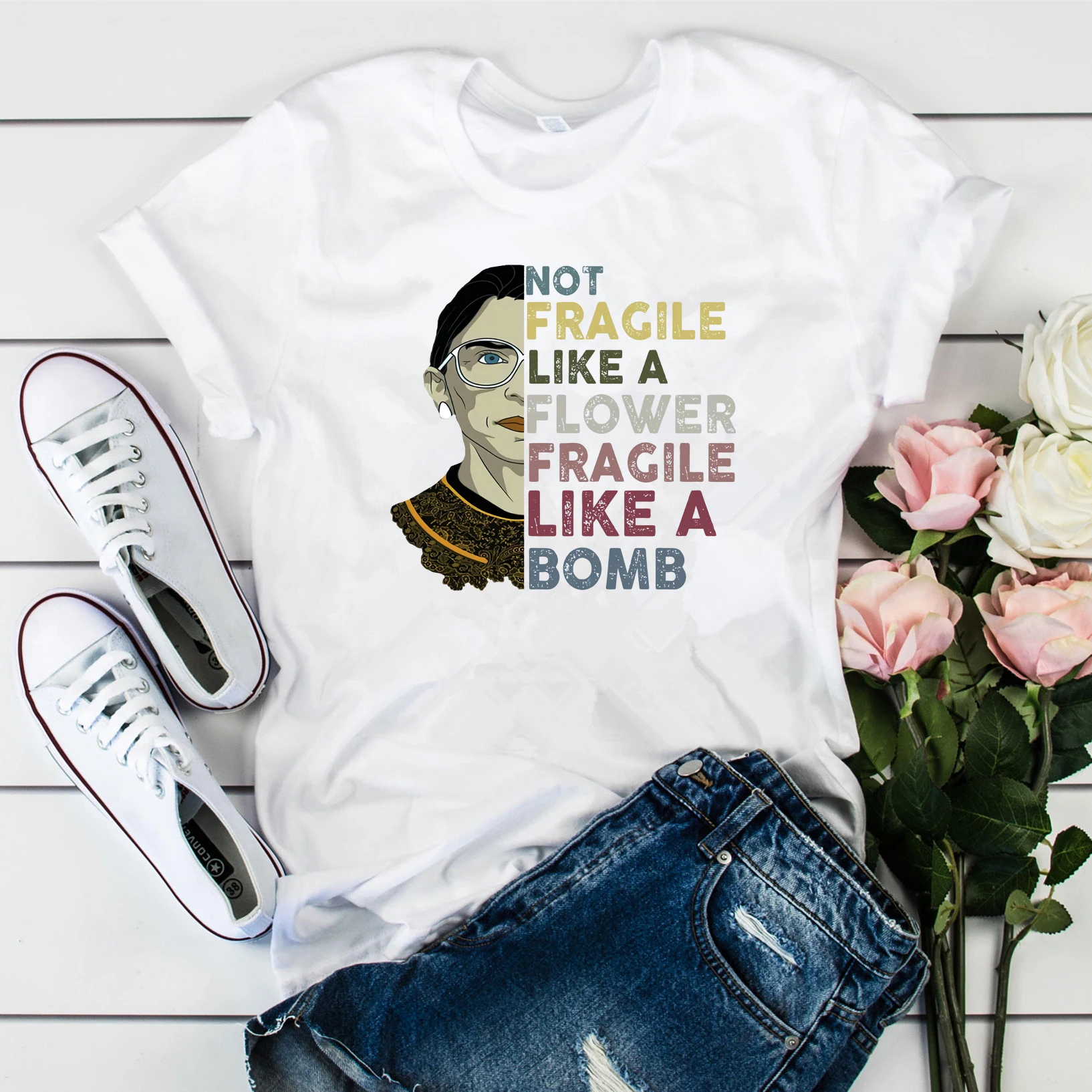 Футболка в стиле Харадзюку Рут Бадер гинсбург с цветком рубашка феминистская