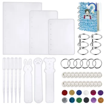 

51Pcs Resin Casting Silicone Molds for Notebook Cover A5 A7 Silicone Bookmark Resin Mold with Book Rings for Jewelry DIY