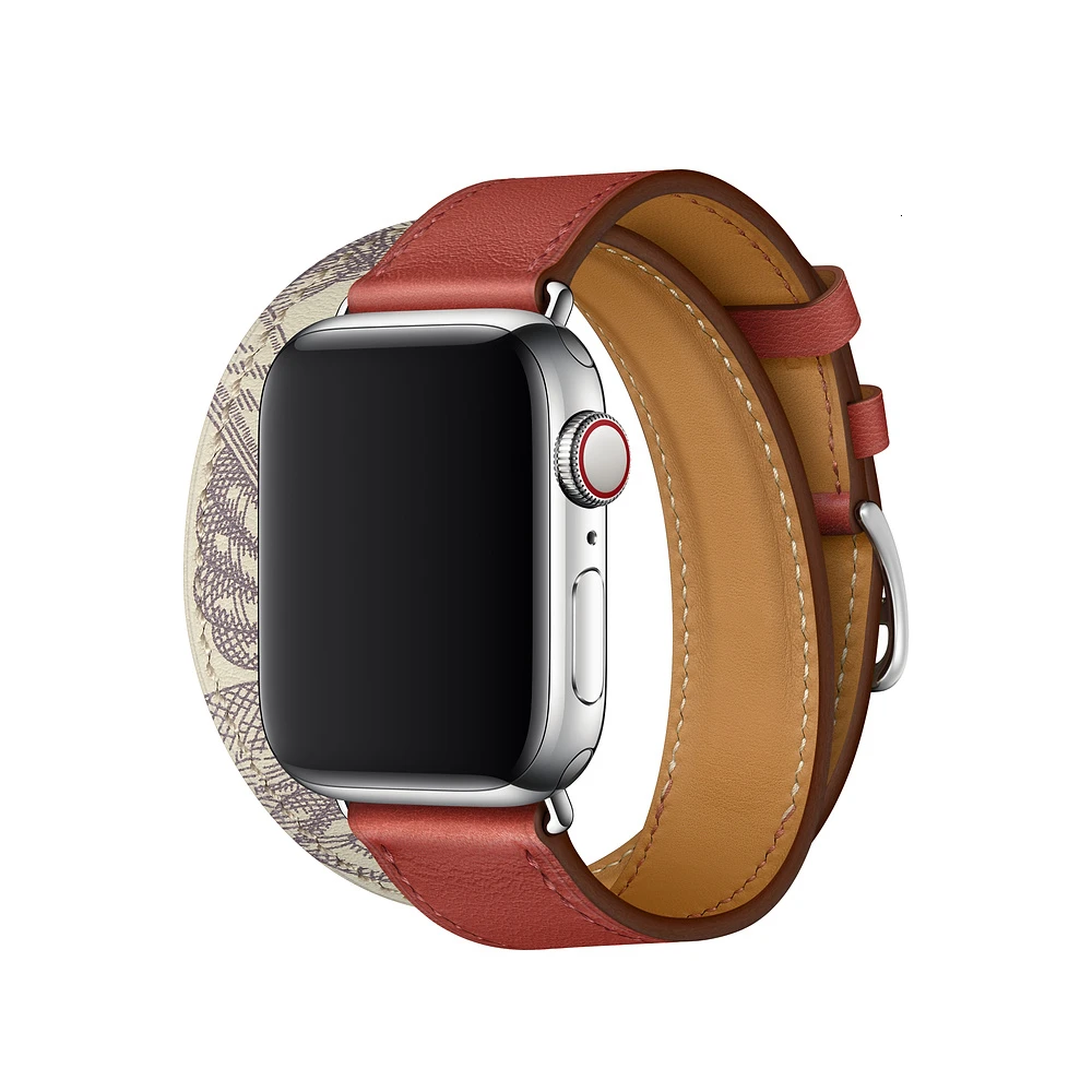 Коровья кожа двойной тур ремешок для Apple Watch 5 Группа 44 мм iwatch серии 4 3 2 1 42 мм петля 38 мм Браслет замена 40 мм сталь - Band Color: Brick red Marl