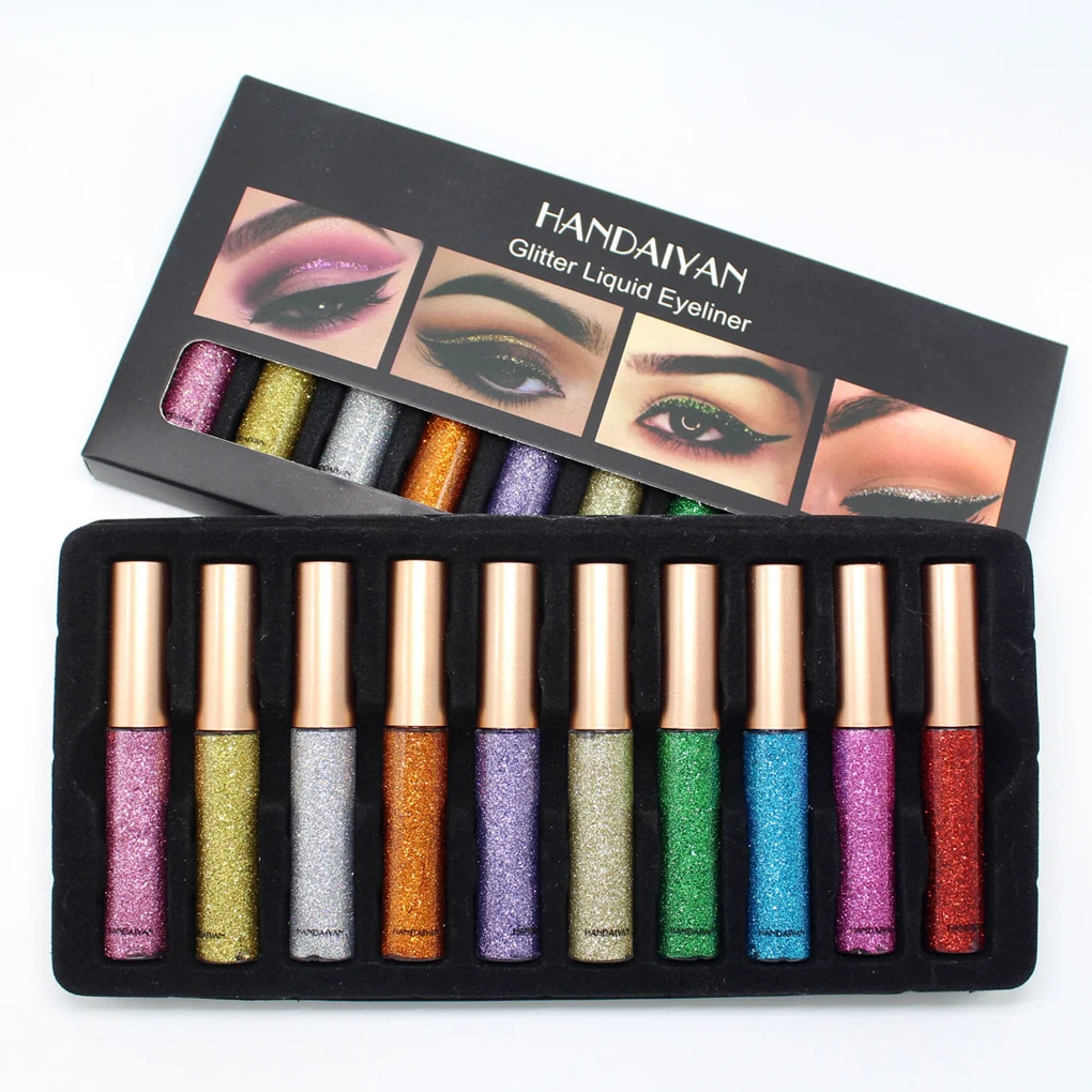 10pcs/set Glitter Shimmer Liquid Eyeliner Long Lasting Waterproof Sweat-proof Eye Liner Makeup Cosmetics