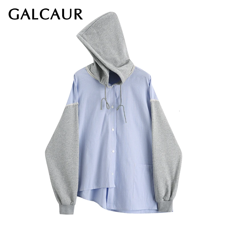 GALCAUR Korean Patchwork Hit Color Hoodies Female Hooded Long Sleeve Gothic Casual Sweatshirt Women Clothes 2019 Autumn Fashion |