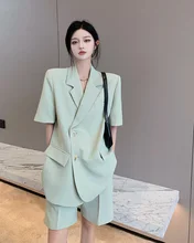 Costume décontracté pour femmes, ensemble 2 pièces, veste de bureau, Blazer, Shorts, été 2021 